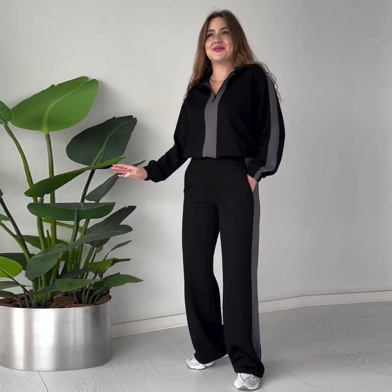 💥Special sale - Women's Zipper Lapel Tops & Pants 2-Piece Set