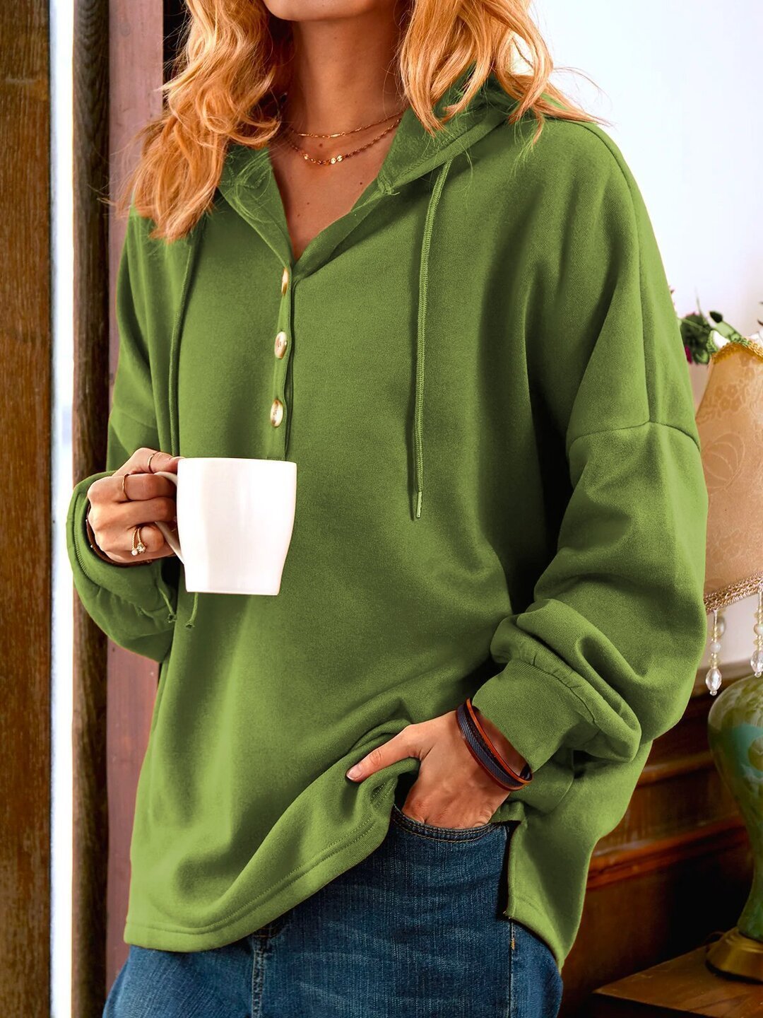 🤣Special sale - LONG SLEEVE BUTTONED SWEATSHIRT