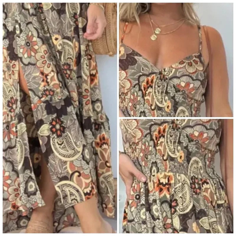 🔥LAST DAY 59% OFF🔥🔥Women’s Sexy Spaghetti Strap Floral Print Long Dress
