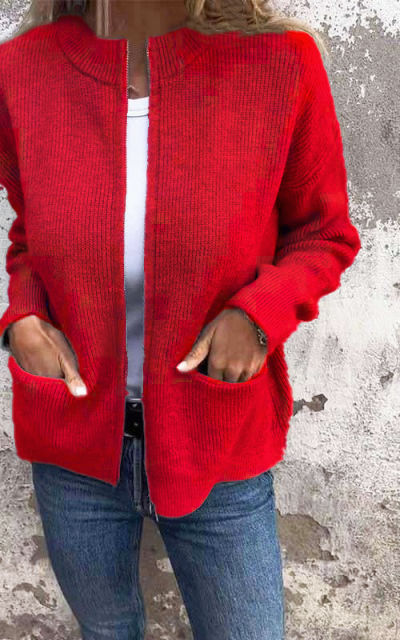 💖🔥Limited Time Hot Sale🌺Round Neck Zipper Knitted Jacket