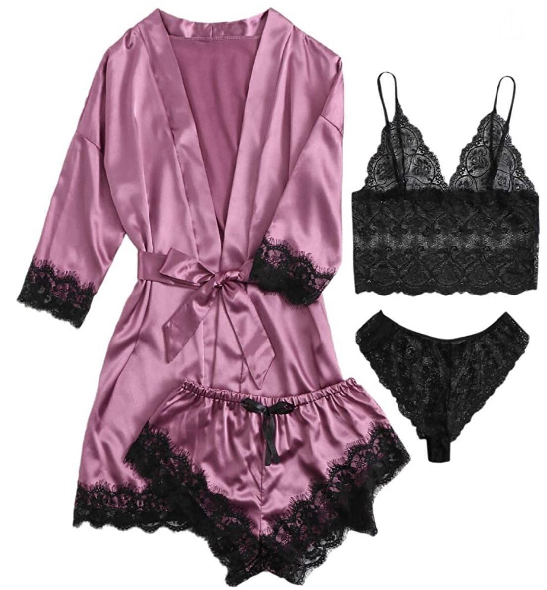 🌹🔥Limited time offer, last day 56% off🔥Valentine's Day 4 sets of lace satin sling pajamas set