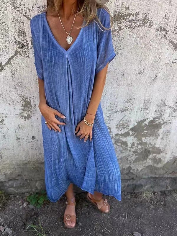 👗🔥Limited time offer, last day 57% off🔥Cotton and Linen V-neck Midi Dress