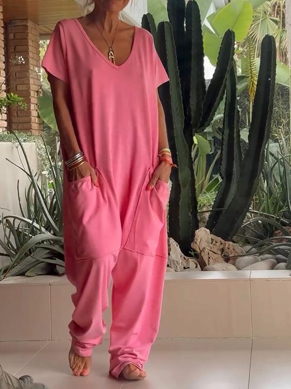 💥Special sale - Casual V-neck Solid Color Jumpsuit