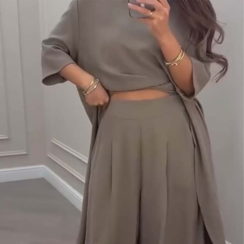 💖🔥Limited time offer, last day 55% off💕Solid Color Irregular Top & Wide-Leg Pants 2-PCS Set