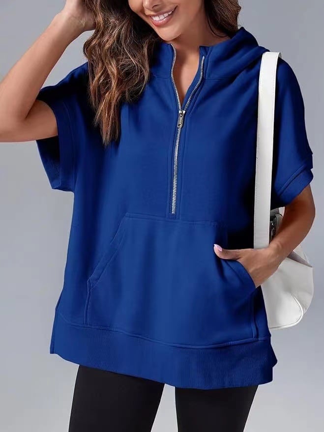 🔥Limited time offer, last day 56% off🔥Loose fit, half-zip, short-sleeved pullover with pockets