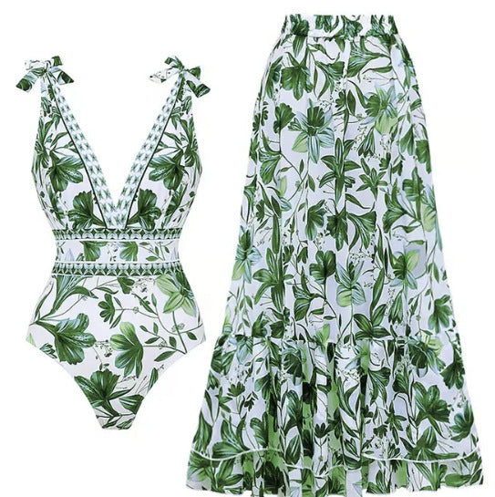 💖🔥Limited Time Hot Sale🌺blue and white porcelain swimsuit wrap skirt suits