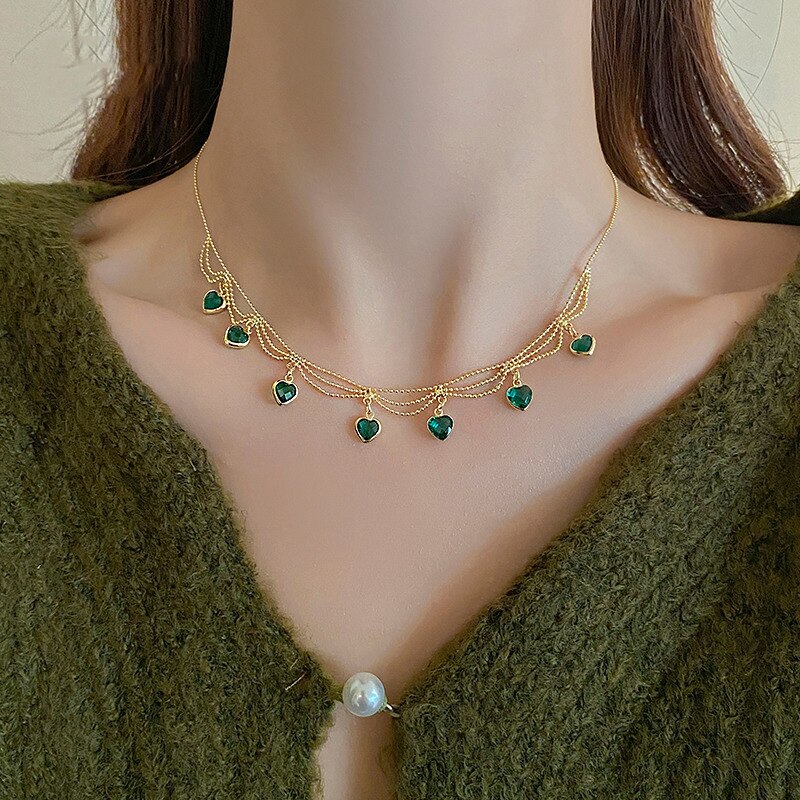 🔥LAST DAY 59% OFF🔥🔥Green crystal metal braided mesh pendant necklace