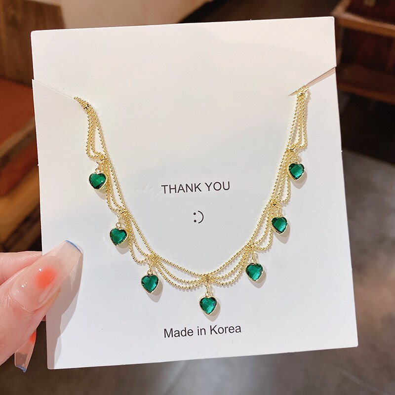 🔥LAST DAY 59% OFF🔥🔥Green crystal metal braided mesh pendant necklace