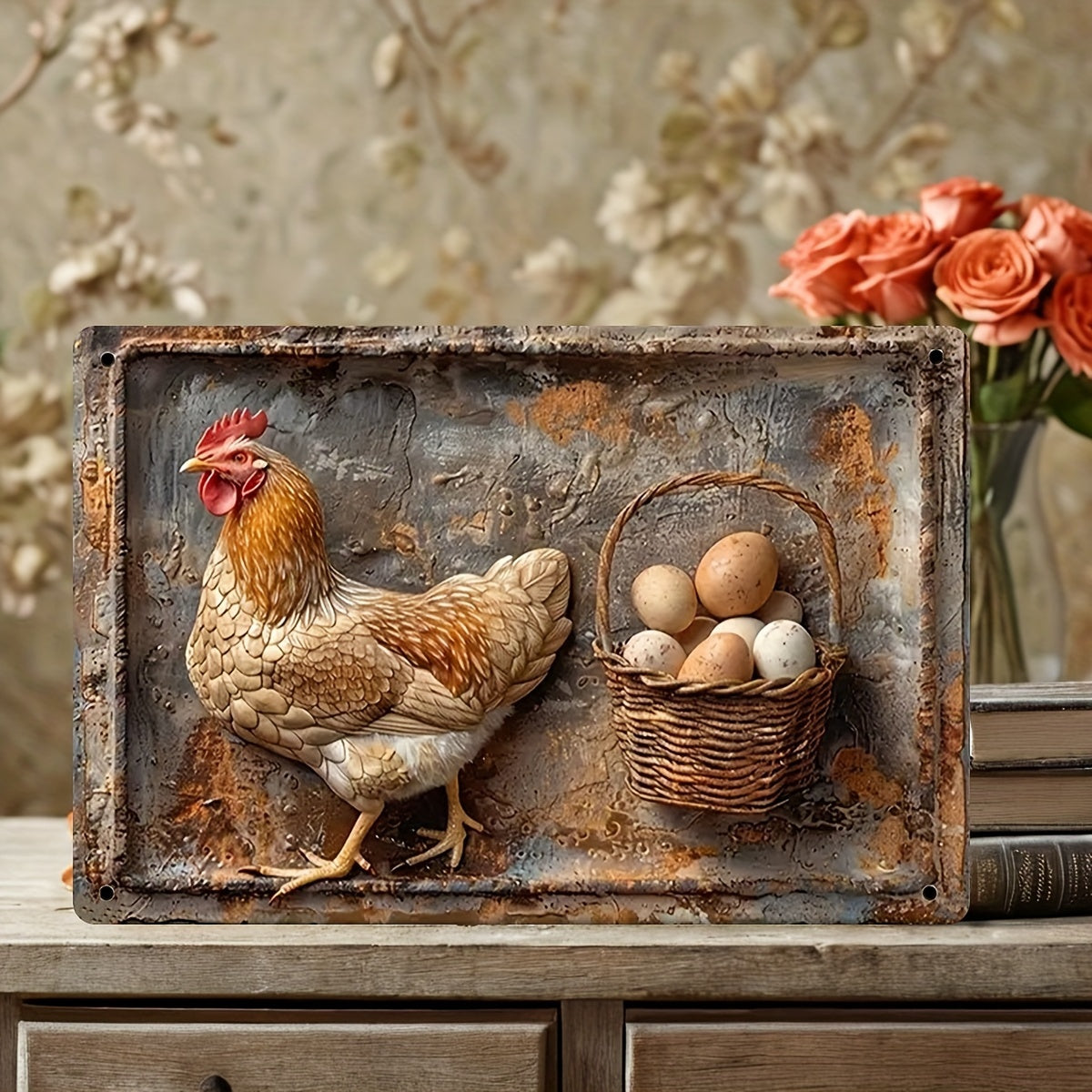 š„Special sale - Vintage Chicken & Fresh Eggs Metal Sign - Rustic Wall Decor