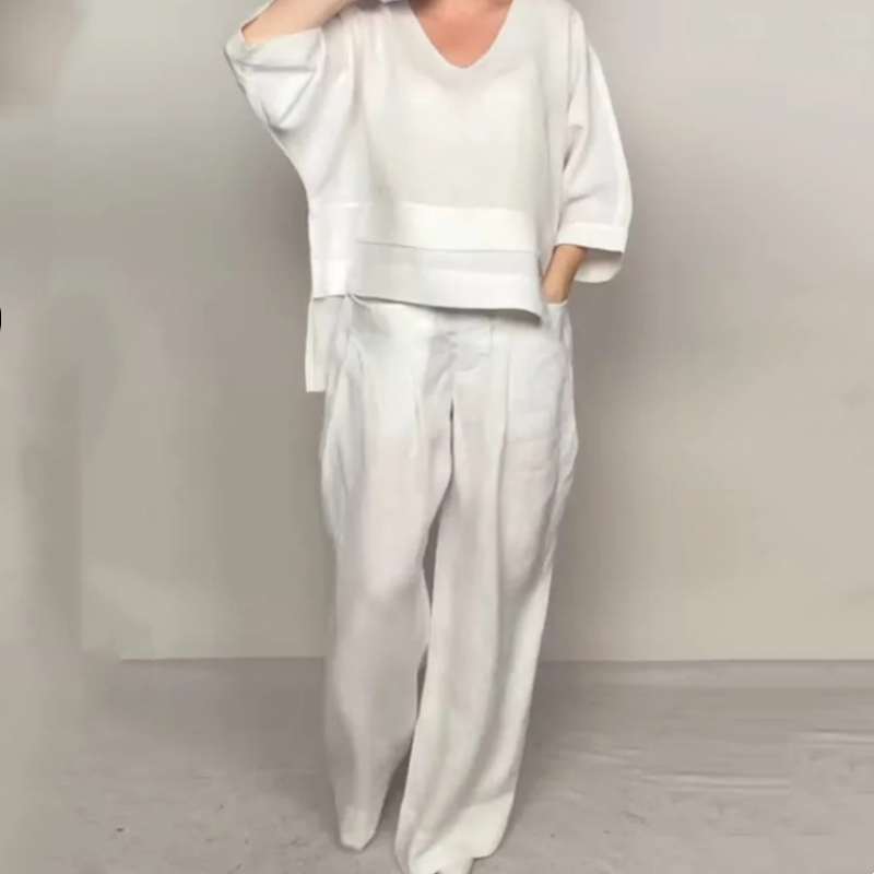 💖🔥Limited time offer, last day 57% off🌺Irregular Hem Cotton Linen Short Sleeve Casual 2-Piece Set