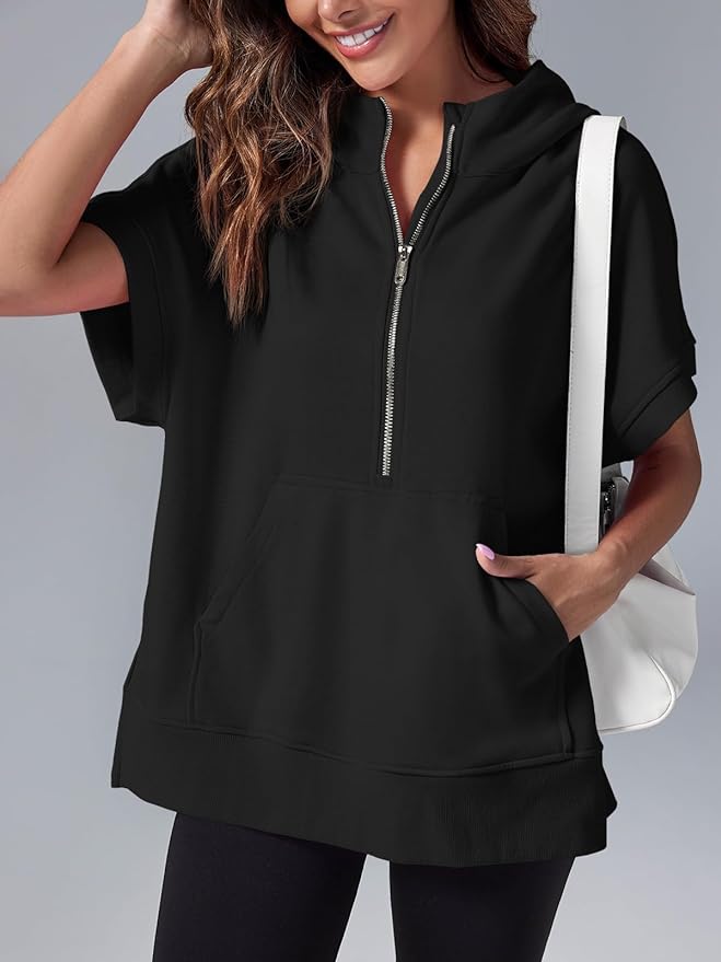 🔥Limited time offer, last day 56% off🔥Loose fit, half-zip, short-sleeved pullover with pockets