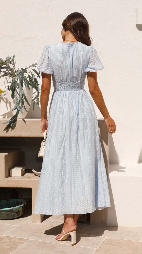 💥Special sale - Rustic V Neck Button Zip Pleated Slit Puff Sleeve Maxi Dress