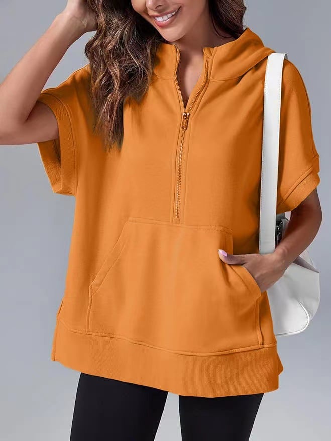 🔥Limited time offer, last day 56% off🔥Loose fit, half-zip, short-sleeved pullover with pockets