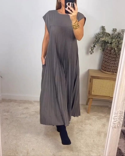 🔥Hot sale 49% OFF🔥Women Pleated Simple Solid Colour Dress