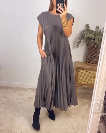 🔥Hot sale 49% OFF🔥Women Pleated Simple Solid Colour Dress
