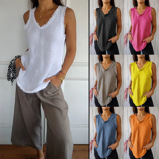 🔥Limited time offer, last day 56% off🔥Cotton and Linen V-neck Raw Edge Design Vest