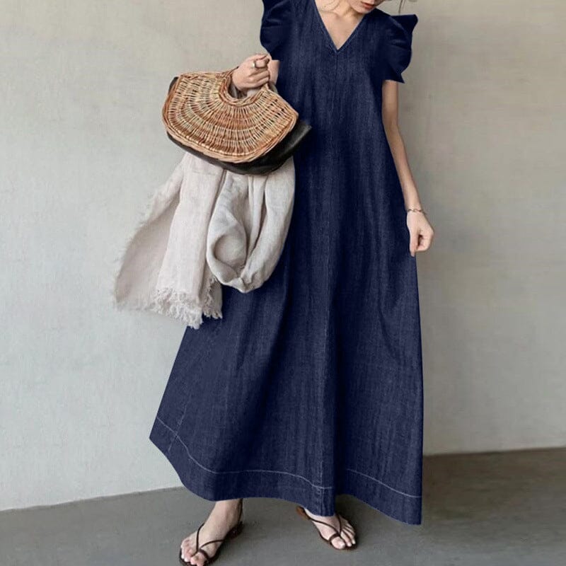 Denim V-neck Long Dress