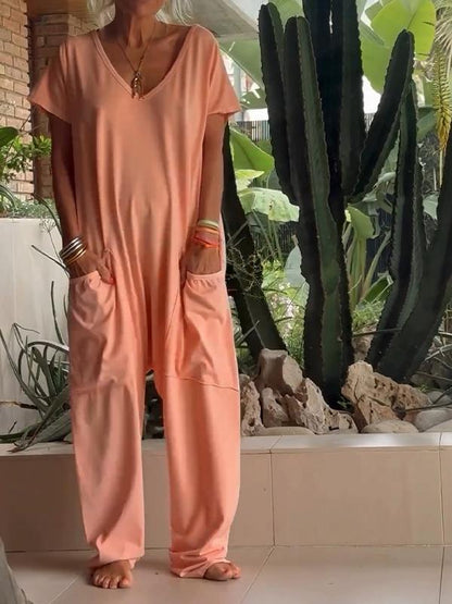 💥Special sale - Casual V-neck Solid Color Jumpsuit
