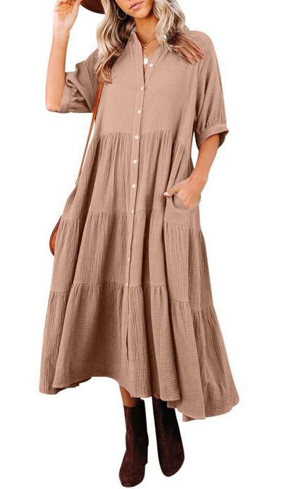 🔥LAST DAY 62% OFF🔥🔥Summer Cotton Half Sleeves Midi Dress with Pockets
