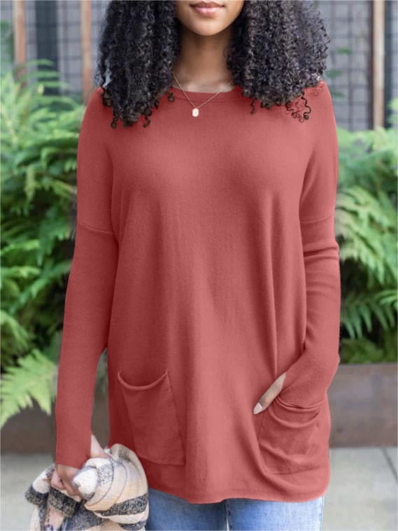 ✨This month's best-selling products💥LONG SLEEVE THUMBHOLE SWEATER POCKET TUNIC