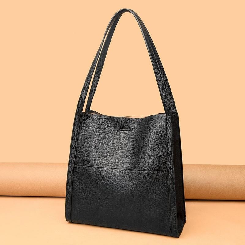 Solid color simple genuine leather shoulder bag