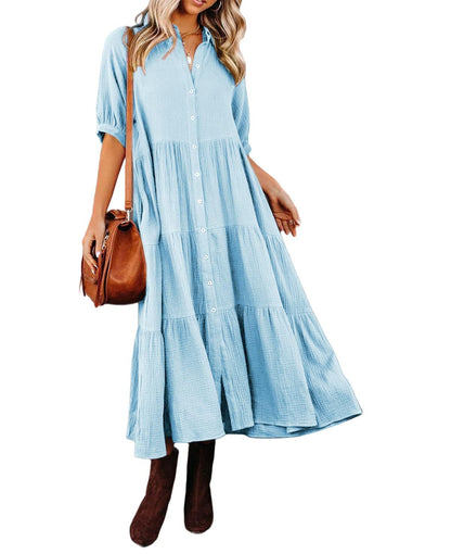 🔥LAST DAY 62% OFF🔥🔥Summer Cotton Half Sleeves Midi Dress with Pockets