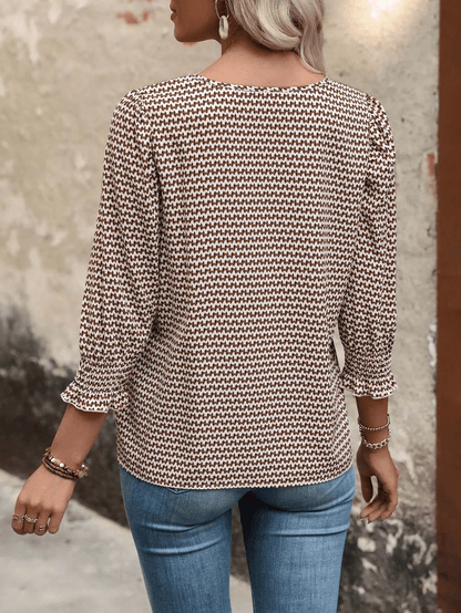 🌸Hot Sale-Women Dressy Casual 3/4 Length Sleeve Blouses with Smocked Cuffs