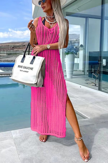 💖🔥Limited time offer, last day 56% off🔥Deserted Island Crochet Knit Cross Back Cover Up Maxi Dress