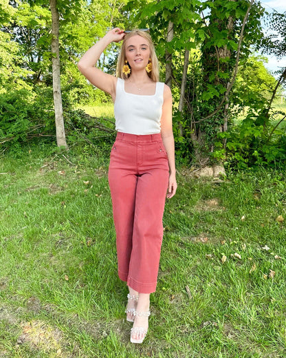 🔥Last Day 48% OFF🔥Tummy Control Twill Cropped Wide Leg Pant