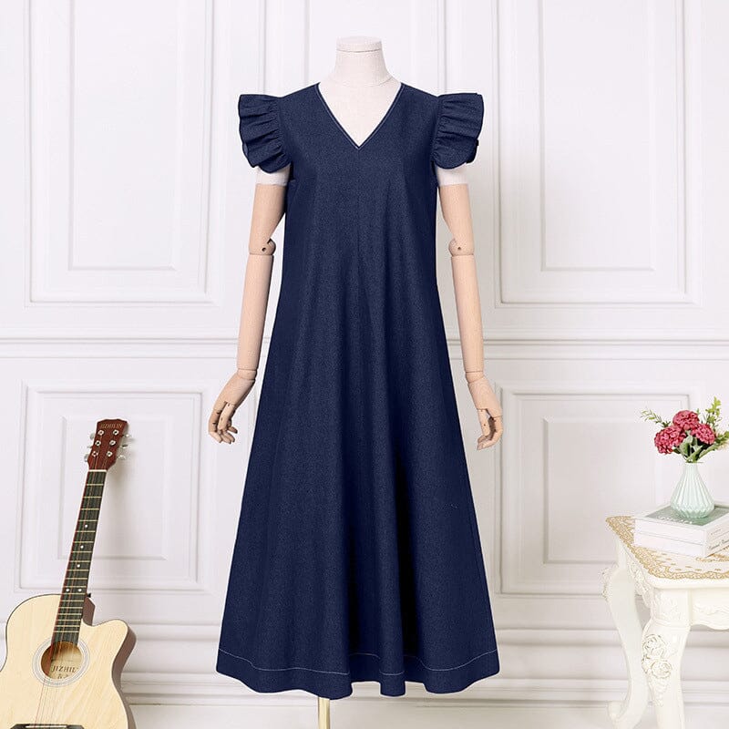 Denim V-neck Long Dress