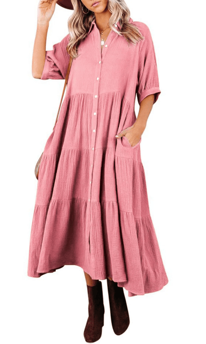 🔥LAST DAY 62% OFF🔥🔥Summer Cotton Half Sleeves Midi Dress with Pockets
