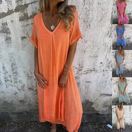 👗🔥Limited time offer, last day 57% off🔥Cotton and Linen V-neck Midi Dress
