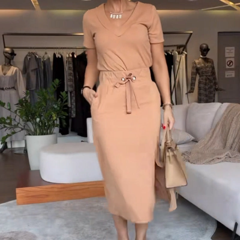 💖🔥Limited time offer, last day 56% off💥Women's V-Neck Top and Skirt Set