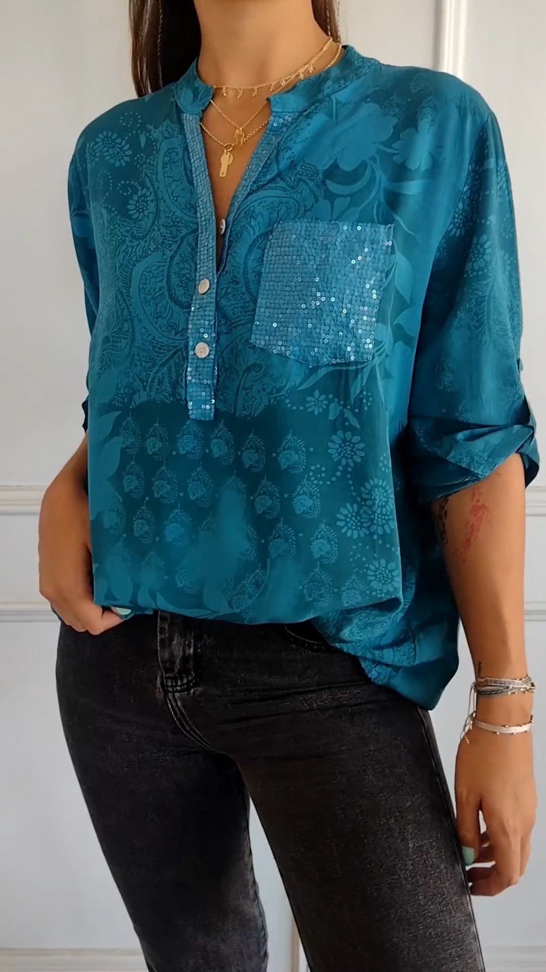 🔥Huge Sale -51% OFF💖V-neck Half-button Printed Top