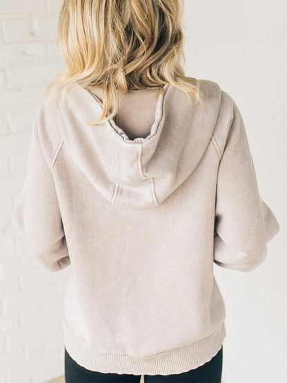 💥Special sale - Women's Zip Henley Acid Wash Fleece Hoodie