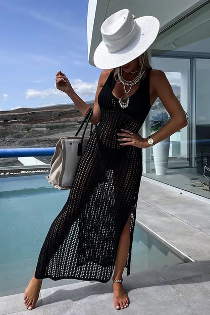 💖🔥Limited time offer, last day 56% off🔥Deserted Island Crochet Knit Cross Back Cover Up Maxi Dress