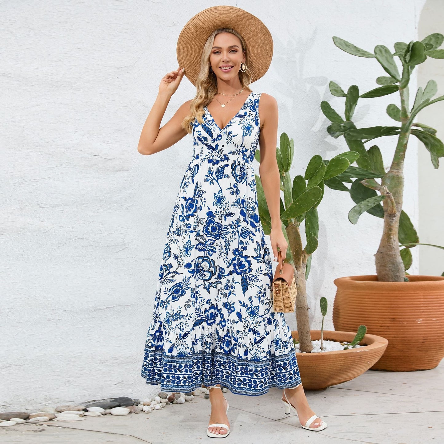 🔥Most popular🎁Vintage Floral Print Summer Maxi Dress