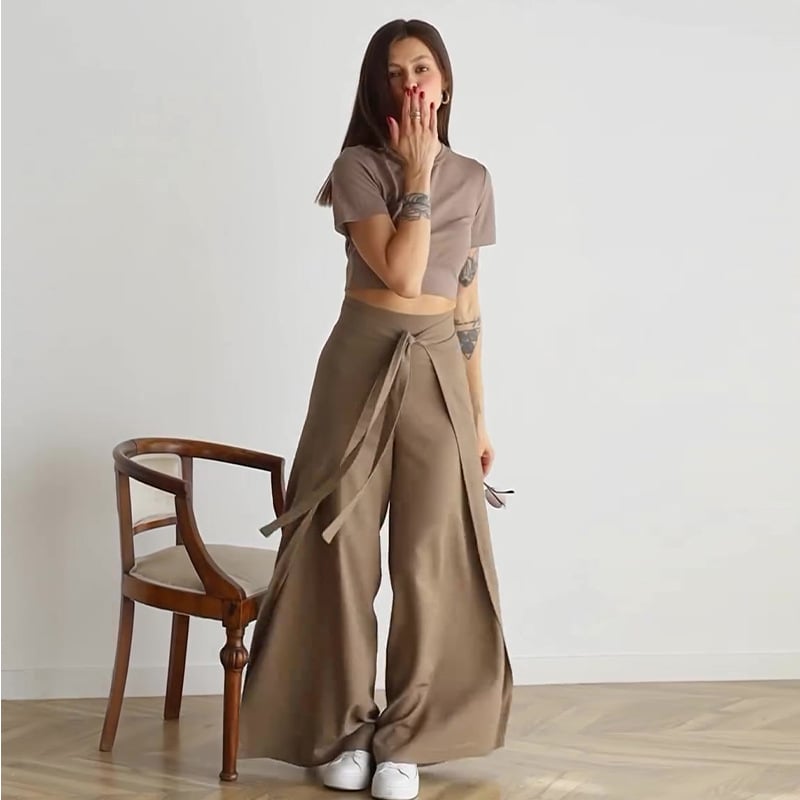 🔥This month's best-selling products🔥Women's Solid Color Strappy Trousers