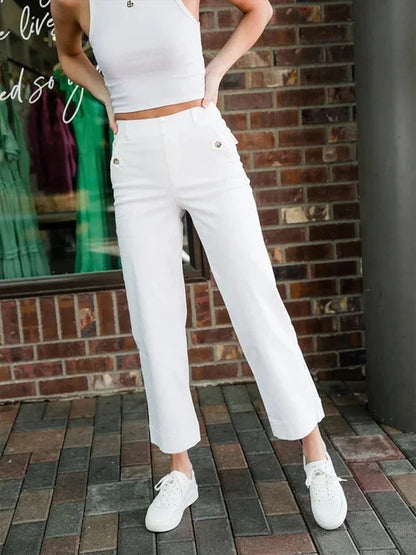 🔥Last Day 48% OFF🔥Tummy Control Twill Cropped Wide Leg Pant