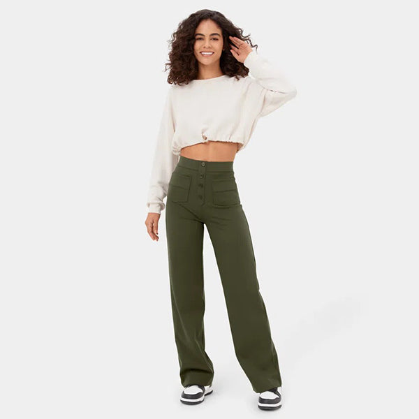 🔥Hot Sale 50%OFF🔥High Waisted Button Multiple Pockets Straight Leg Casual Pants