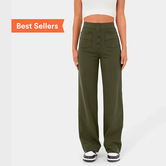 🔥Hot Sale 50%OFF🔥High Waisted Button Multiple Pockets Straight Leg Casual Pants