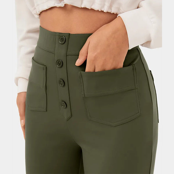 🔥Hot Sale 50%OFF🔥High Waisted Button Multiple Pockets Straight Leg Casual Pants