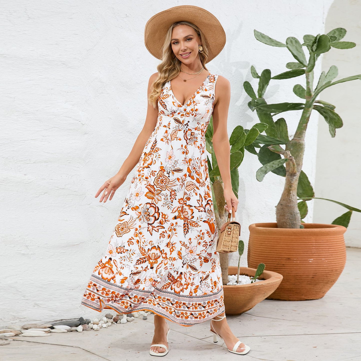 🔥Most popular🎁Vintage Floral Print Summer Maxi Dress