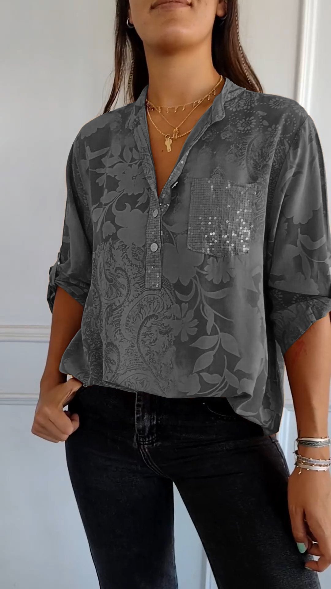 🔥Huge Sale -51% OFF💖V-neck Half-button Printed Top