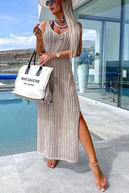 💖🔥Limited time offer, last day 56% off🔥Deserted Island Crochet Knit Cross Back Cover Up Maxi Dress