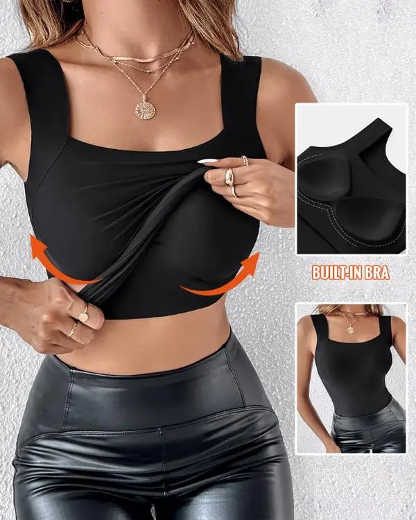 🔥U Neck Shapewear Built-in Bra Tank High Strechy Sleeveless Slim Fit Tops Camisole