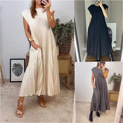 🔥Hot sale 49% OFF🔥Women Pleated Simple Solid Colour Dress