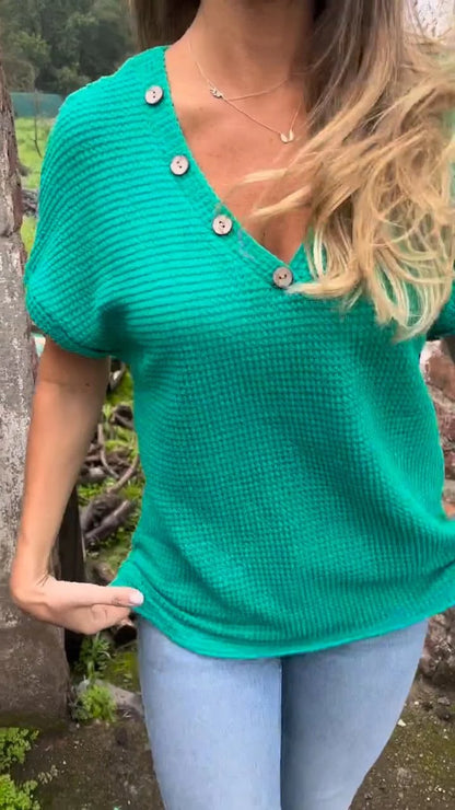 👕Huge Sale 55% OFF💖 Waffle Grid Summer Short Sleeve V-Neck T-Shirt