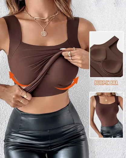 🔥U Neck Shapewear Built-in Bra Tank High Strechy Sleeveless Slim Fit Tops Camisole