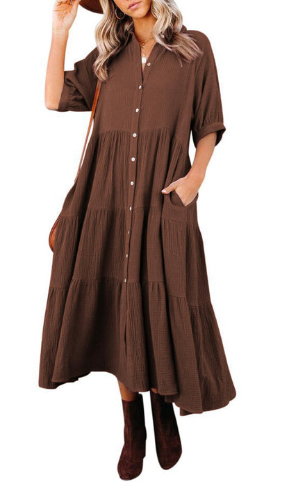 🔥LAST DAY 62% OFF🔥🔥Summer Cotton Half Sleeves Midi Dress with Pockets